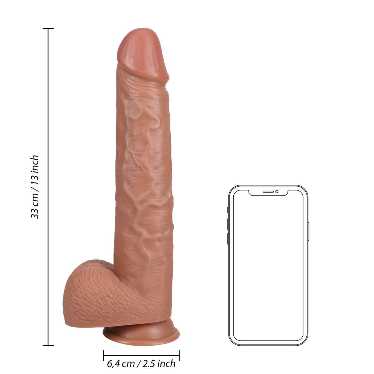 RealRock Extra Long Dildo With Balls Tan 13 Inch