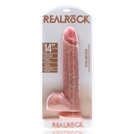 RealRock Extra Long Dildo With Balls Pink 14 Inch