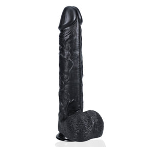 RealRock Extra Long Dildo With Balls Black 15 Inch