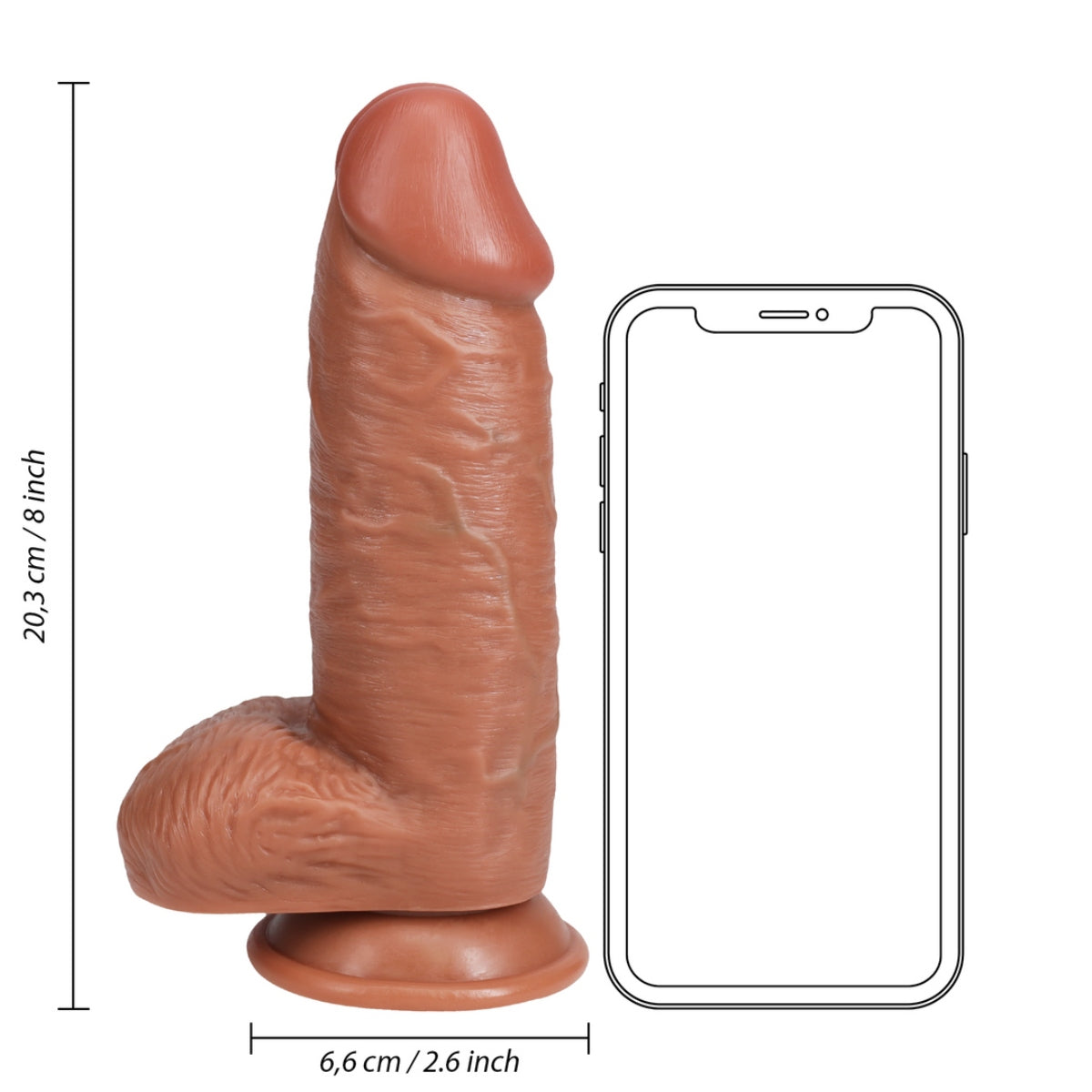 RealRock Extra Thick Dildo With Balls Tan 8 Inch