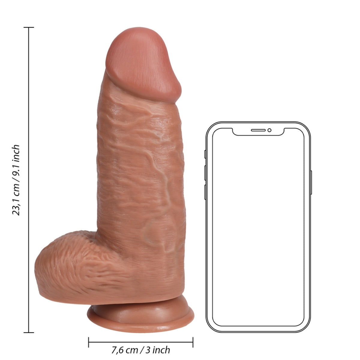 RealRock Extra Thick Dildo With Balls Tan 9 Inch