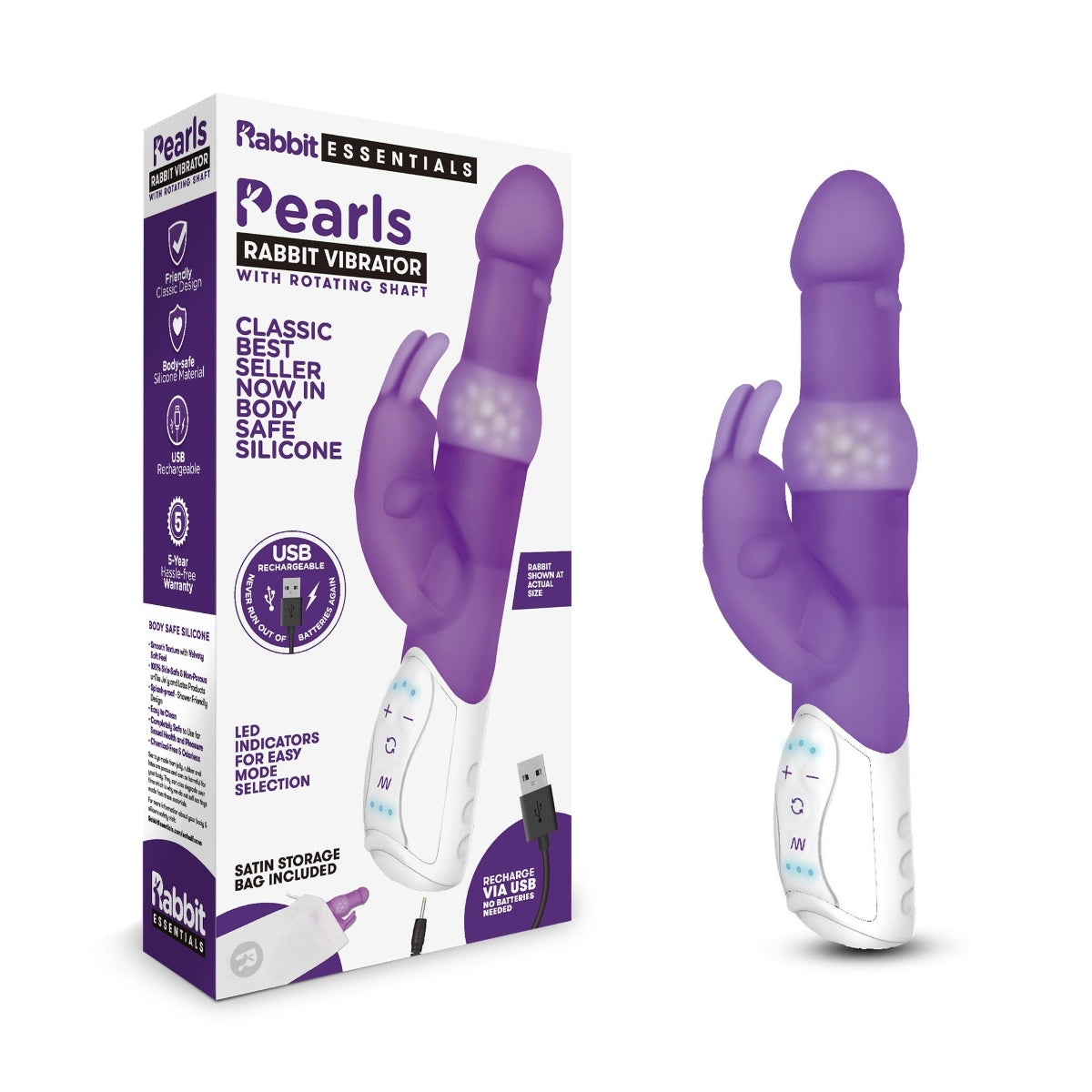 Rabbit Essentials Pearls Rabbit Vibrator With Rotating Shaft Purple