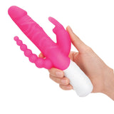 Rabbit Essentials Slim Realistic Double Penetration Rabbit Vibrator With Rotating Beads Hot Pink