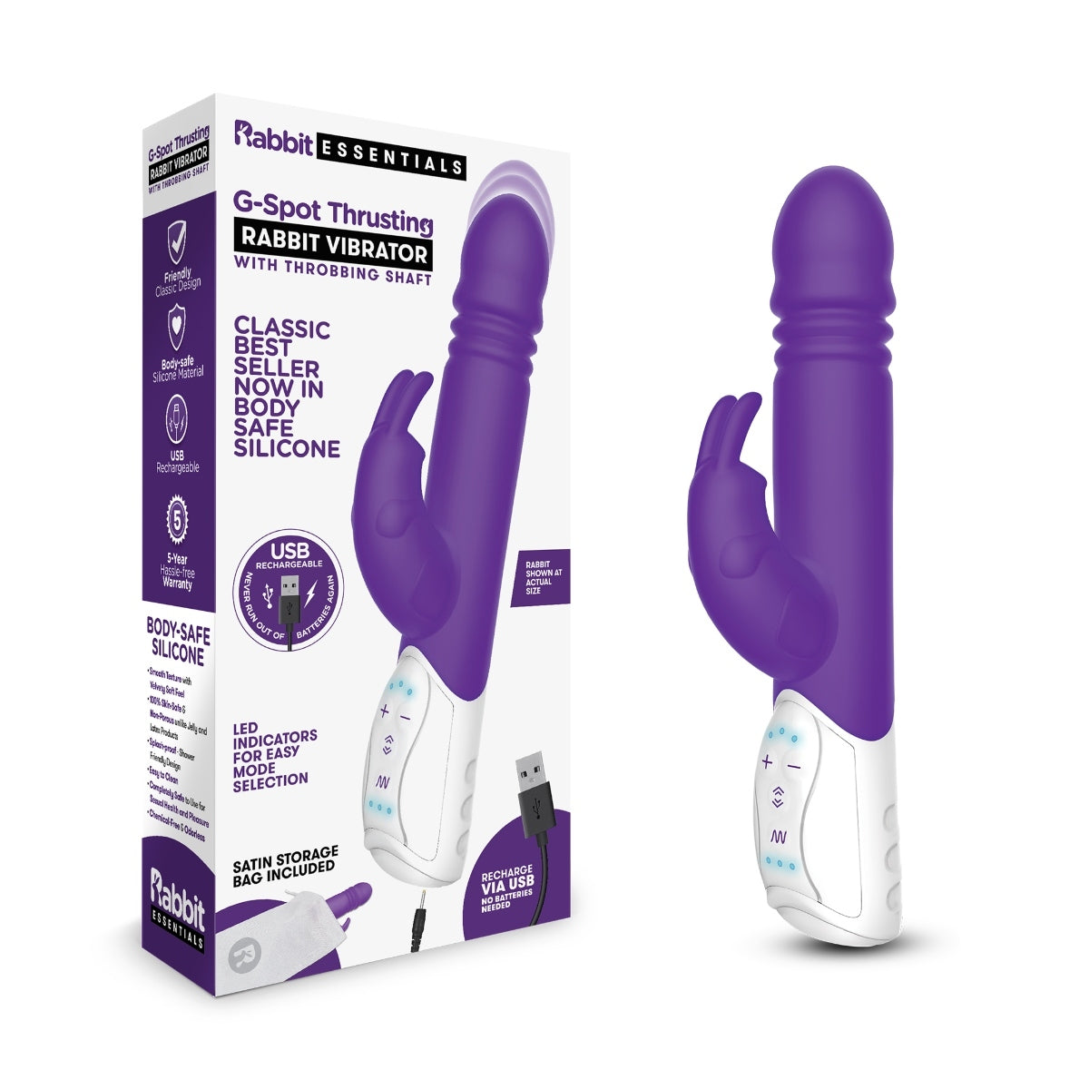 Rabbit Essentials G-Spot Thrusting Rabbit Vibrator With Throbbing Shaft Purple