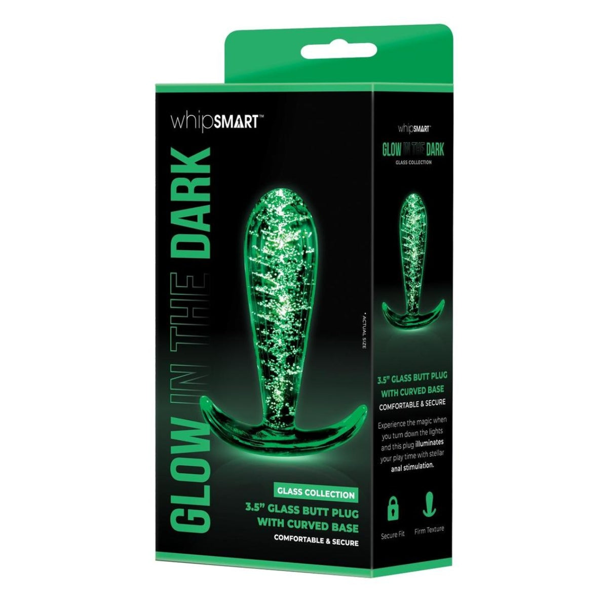 Whipsmart Glow In The Dark Glass Butt Plug With Curved Base 3.5 Inch