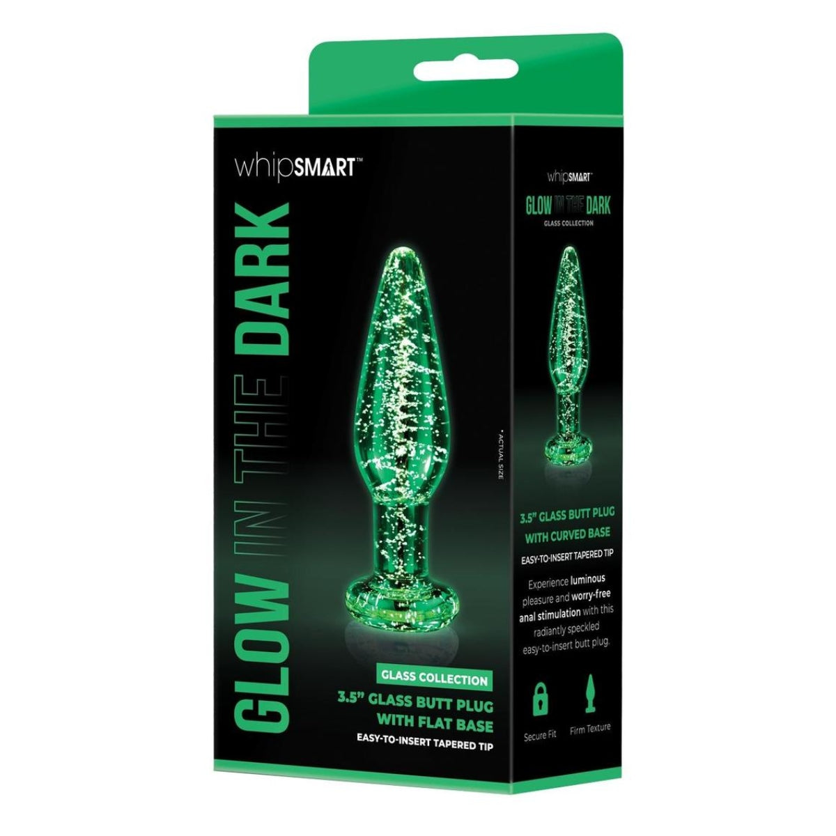 Whipsmart Glow In The Dark Glass Tapered Butt Plug With Flat Base 3.5 Inch