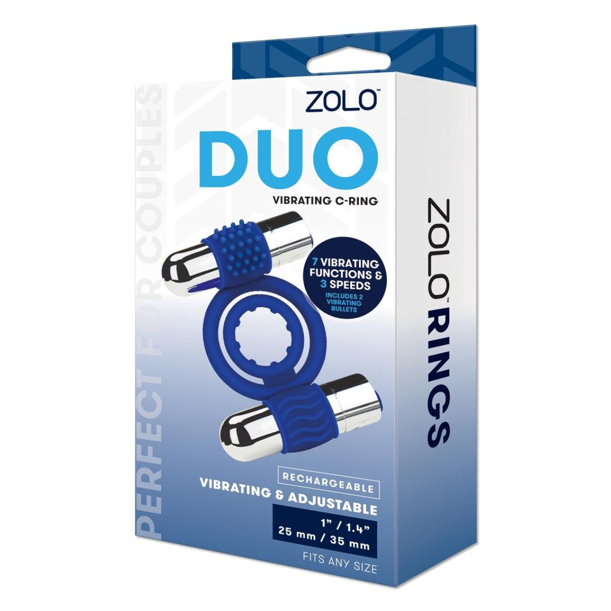 Zolo Duo Adjustable Vibrating Cock Ring Blue