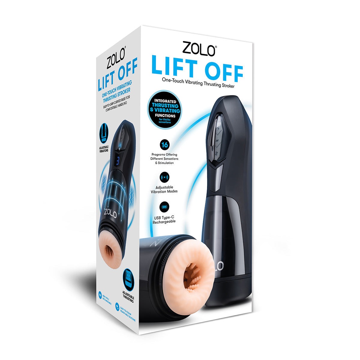 Zolo Lift Off One Touch Vibrating Thrusting Stroker Black Pink