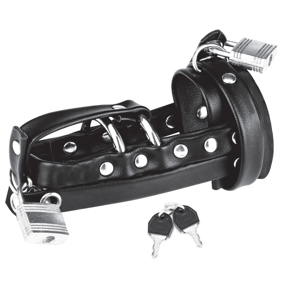 Blue Line Gimp Cock Locking Chastity Sheath With Double Metal Cock Ring Black