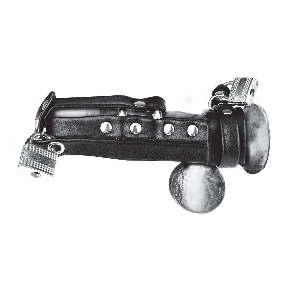 Blue Line Gimp Cock Locking Chastity Sheath With Double Metal Cock Ring Black