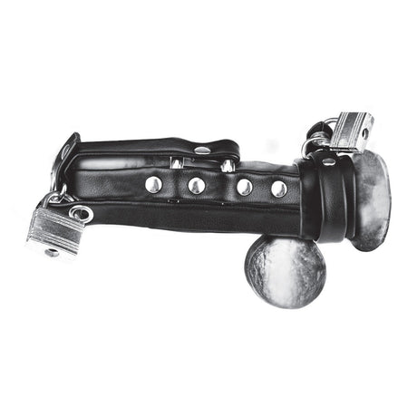 Blue Line Gimp Cock Locking Chastity Sheath With Double Metal Cock Ring Black