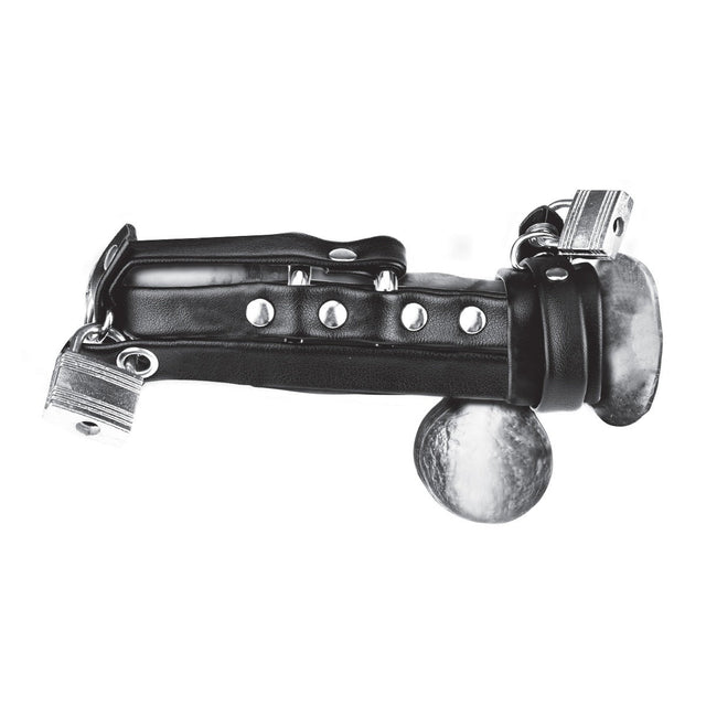 Blue Line Gimp Cock Locking Chastity Sheath With Double Metal Cock Ring Black