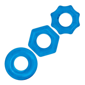 Blue Line Nuts & Bolts Stretch Cock Ring Set 3 Pack Blue - Simply Pleasure