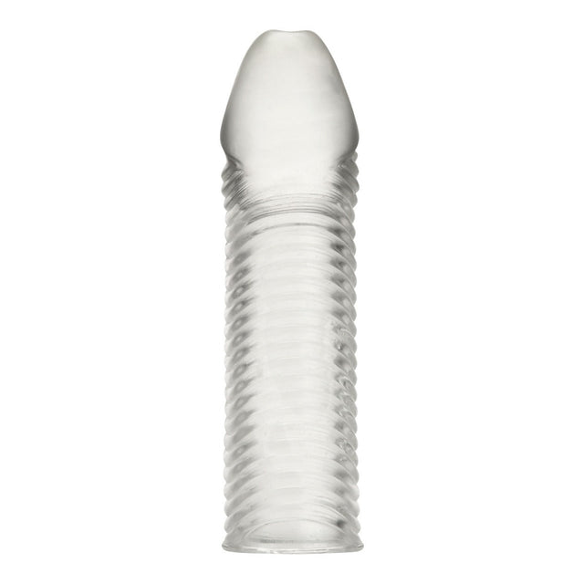 Blue Line Wavy Ribbed Penis Extension Sleeve Clear 6.5 Inch