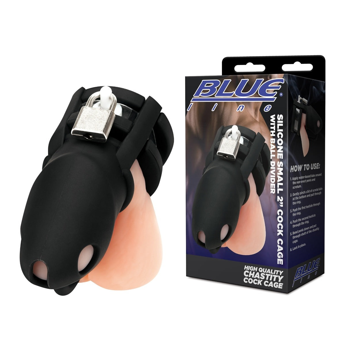 Blue Line Silicone Cock Cage With Ball Divider Black Small 2 Inch