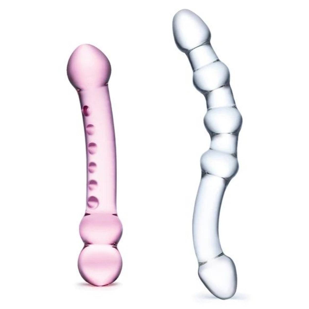 Glas Double Pleasure 2 Piece Dildo Set Pink Clear 7 Inch 8 Inch - Simply Pleasure