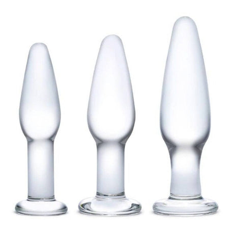 Glas Anal Training 3 Piece Butt Plug Set 4 Inch 4.75 Inch 5.25 Inch - Simply Pleasure