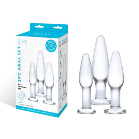 Glas Anal Training 3 Piece Butt Plug Set 4 Inch 4.75 Inch 5.25 Inch - Simply Pleasure