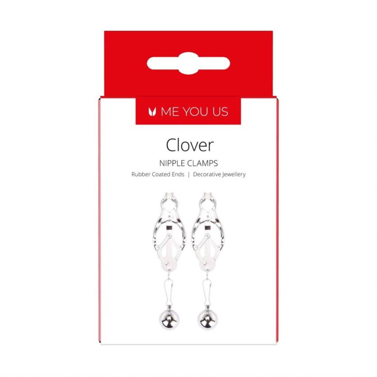 Front View Packaging - Me You Us Clover Nipple Clamps Silver - Simply Pleasure