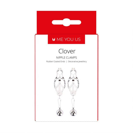 Front View Packaging - Me You Us Clover Nipple Clamps Silver - Simply Pleasure