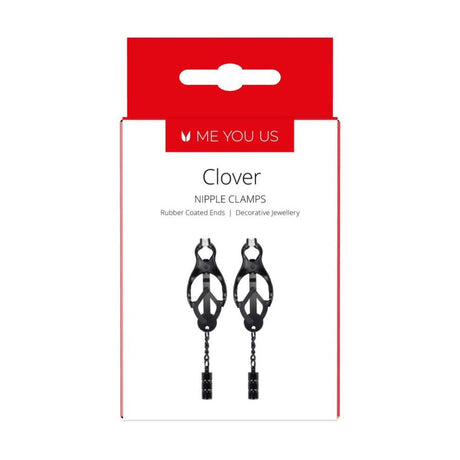 Front View Packaging - Me You Us Clover Nipple Clamps Black - Simply Pleasure