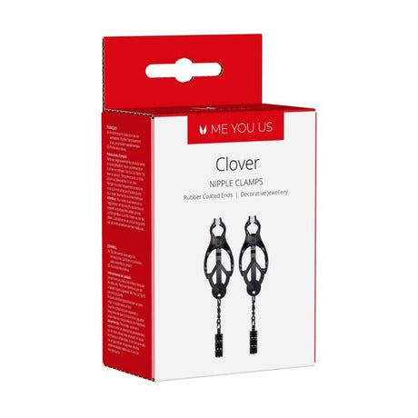 Front Side View Packaging - Me You Us Clover Nipple Clamps Black - Simply Pleasure