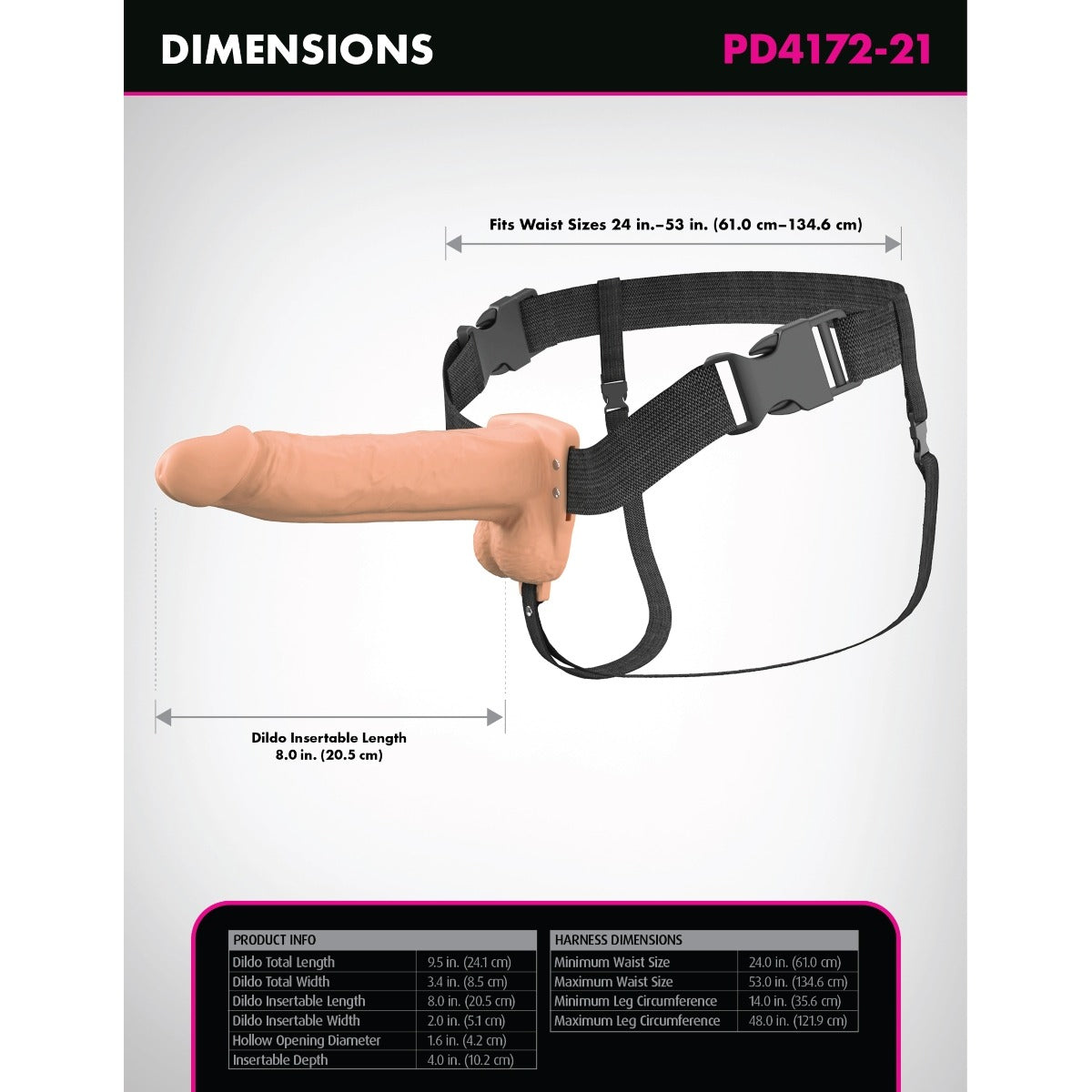Fantasy X-Tensions Elite Vibrating Dual Density Silicone Hollow Strap On Light 8 Inch