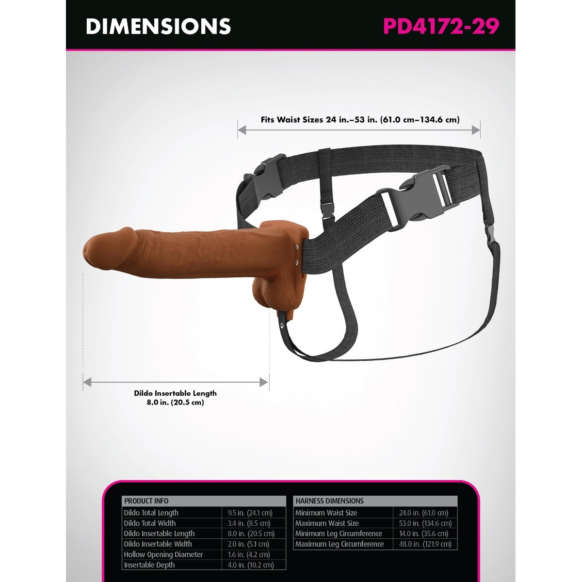 Fantasy X-Tensions Elite Vibrating Dual Density Silicone Hollow Strap-On Brown 8 Inch