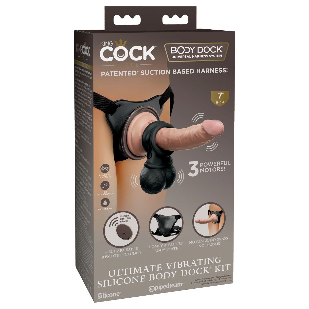 Body Dock King Cock Elite Ultimate Vibrating Silicone Strap On Kit